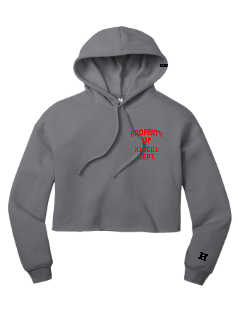 WOMENS PROPERTY OF STREET DEPT CROP HOODIE LOGO BACK